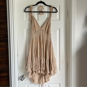 Free People Beige Ruffle Open Back Sundress